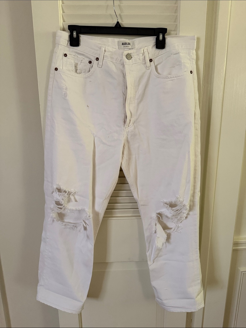 Agolde 90’s Distressed mid rise  White Straight-Leg Jeans